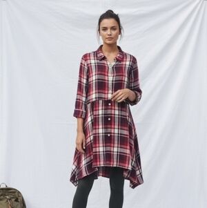 Express Blose Dress Flannel Tunic Plaid Purple Casual Punk Grunge L